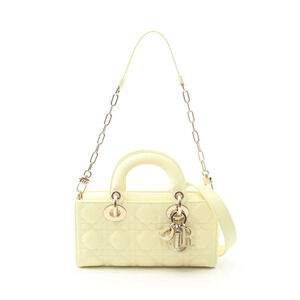 Christian Dior Lady Joy Cannage Handbag Leather Tone Yellow